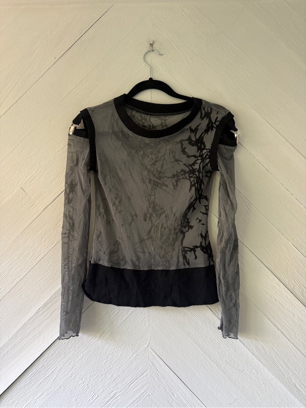 Vintage Sheer Long-Sleeve Mesh Top Y2K